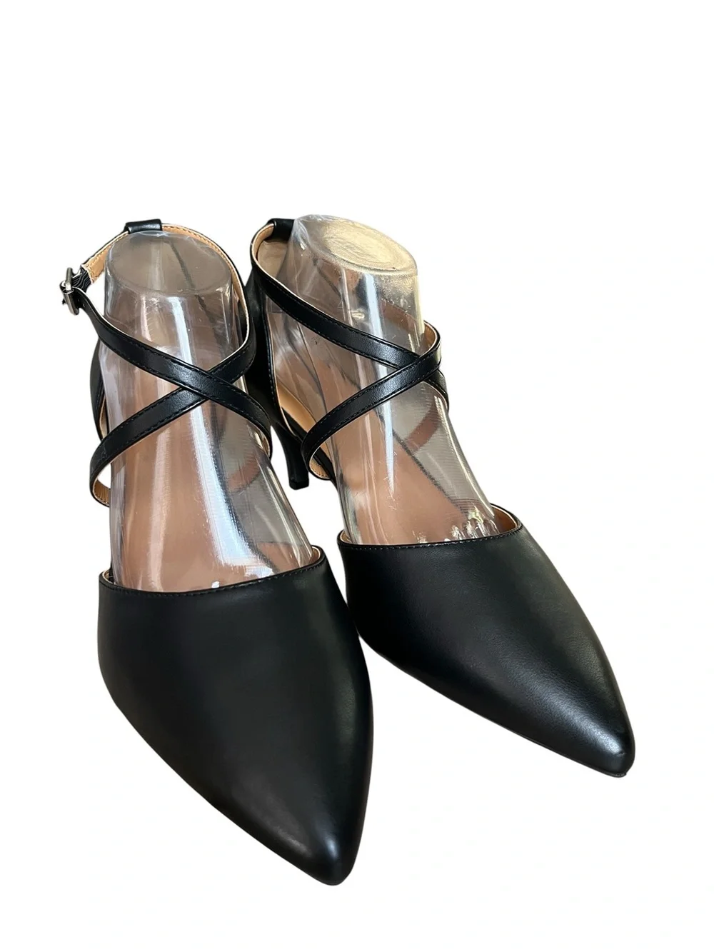 Greatonu women's kitten heel pumps featuring a pointed toe and strappy crossover